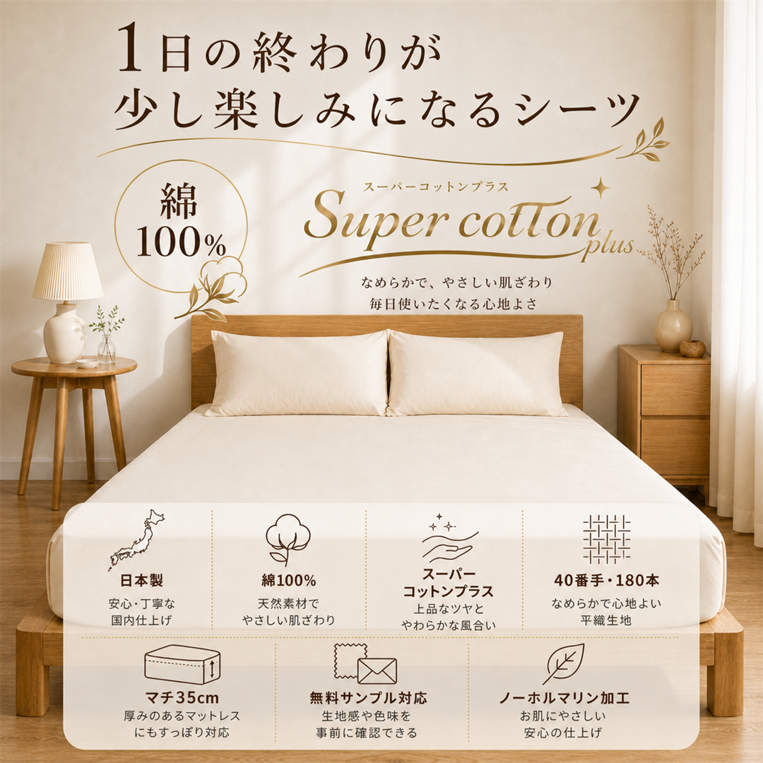 【Super-cottn】日本製コットン100%ボックスシーツ