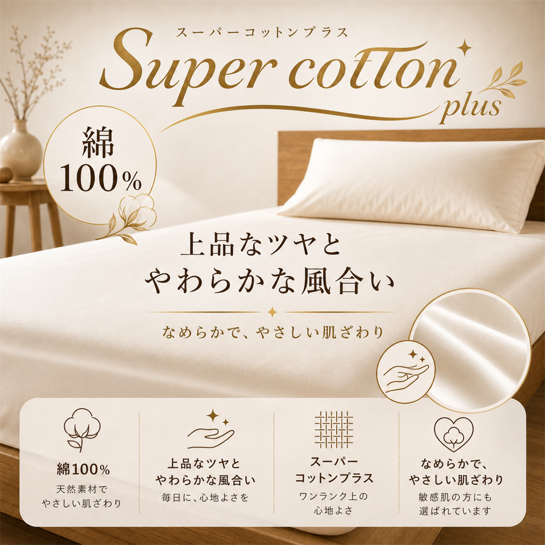 【Super-cottn】日本製コットン100%ボックスシーツ